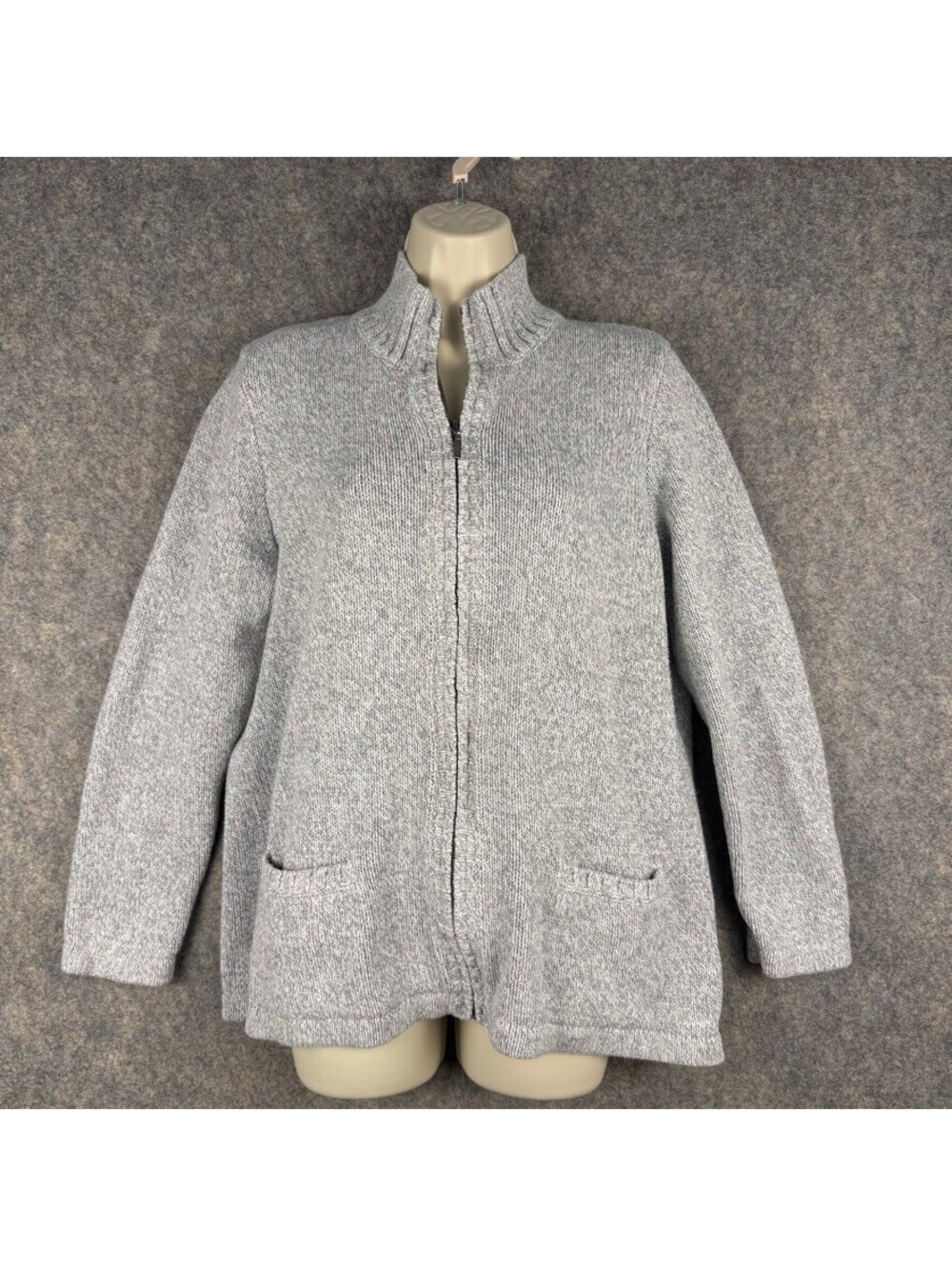Vintage LL Bean Full Zip Cardigan Gray Marled Size XL 100% Cotton 372